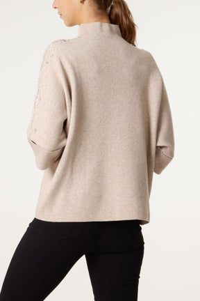 Pearls & Diamante Highneck Jumper