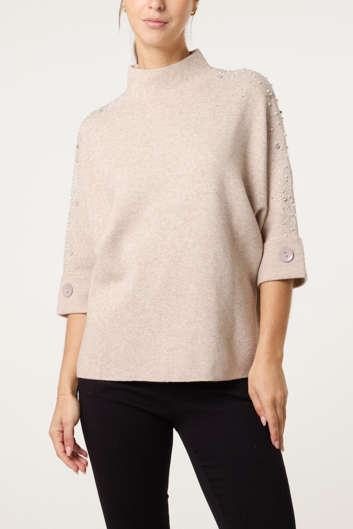 Pearls & Diamante Highneck Jumper