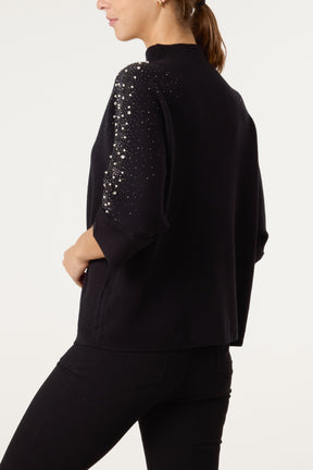 Pearls & Diamante Highneck Jumper