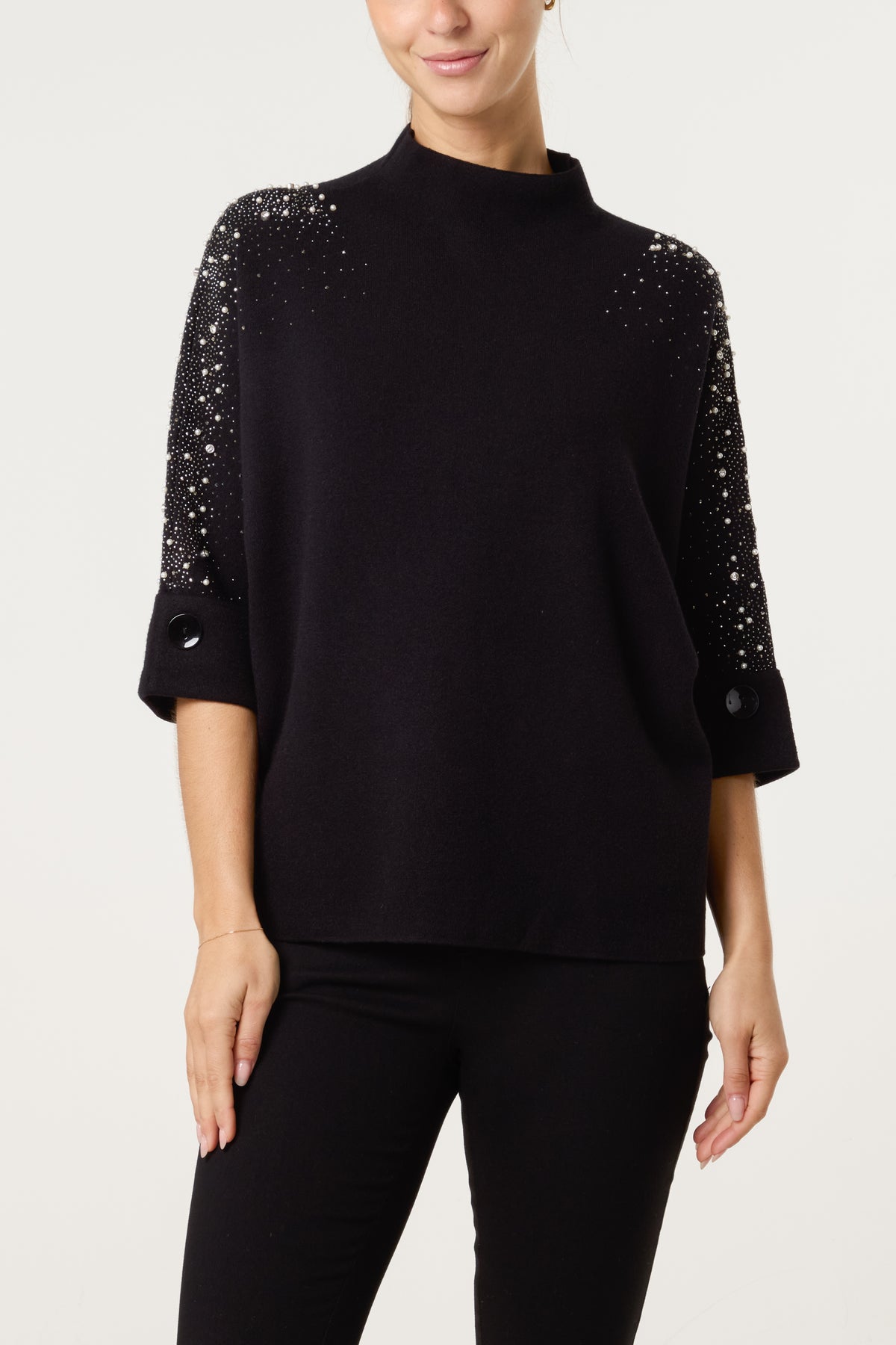 Pearls & Diamante Highneck Jumper