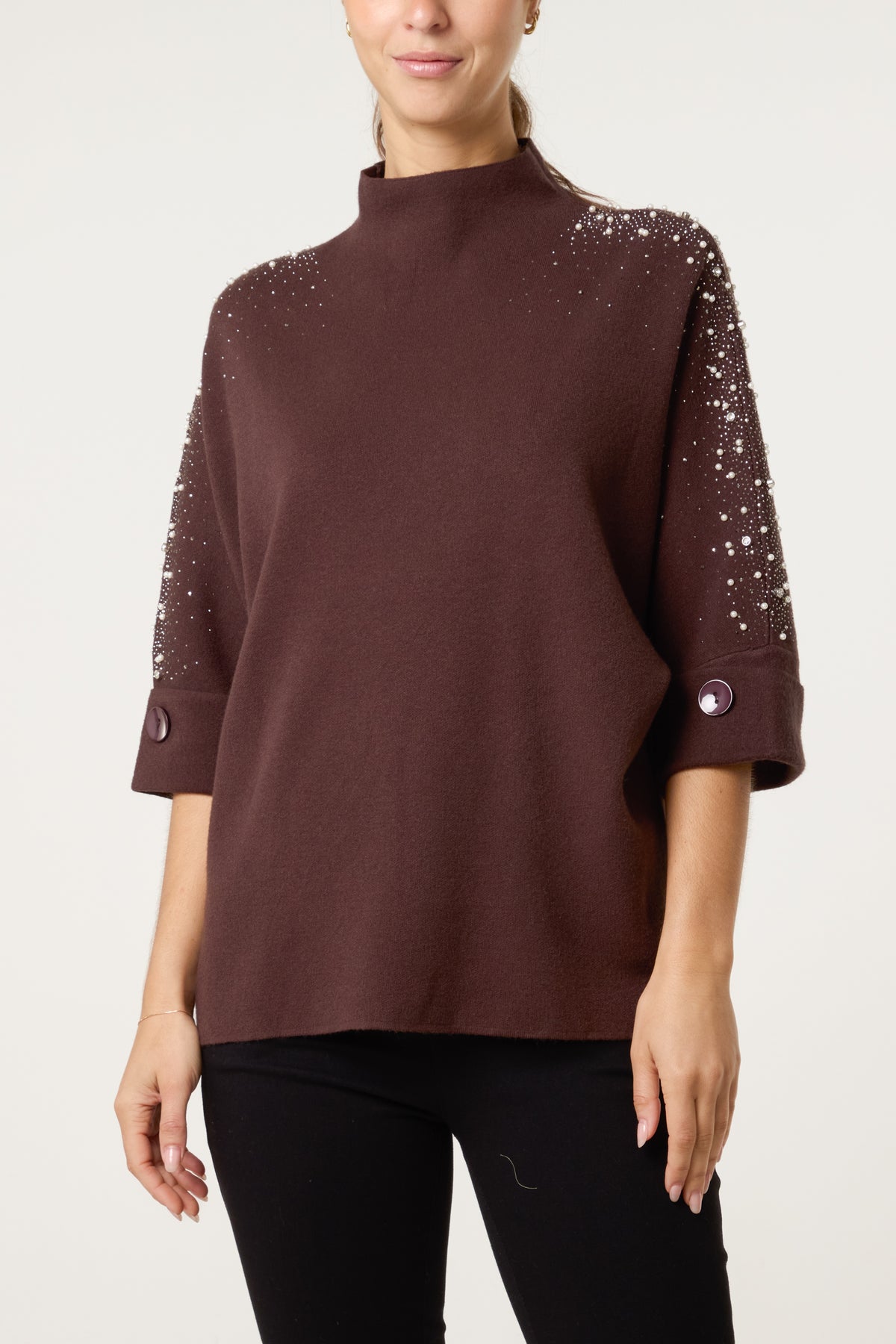 Pearls & Diamante Highneck Jumper