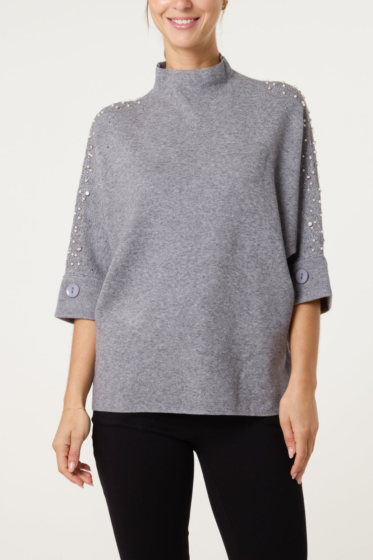 Pearls & Diamante Highneck Jumper
