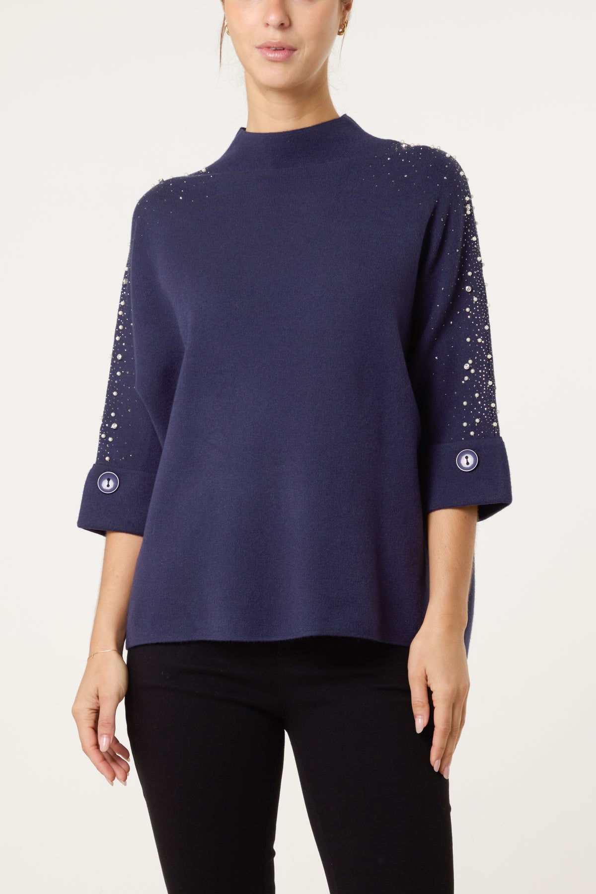 Pearls & Diamante Highneck Jumper