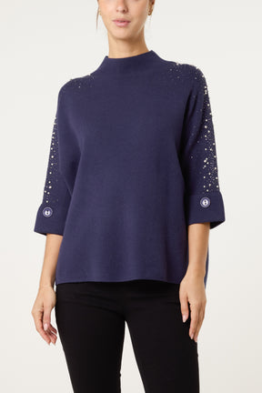 Pearls & Diamante Highneck Jumper