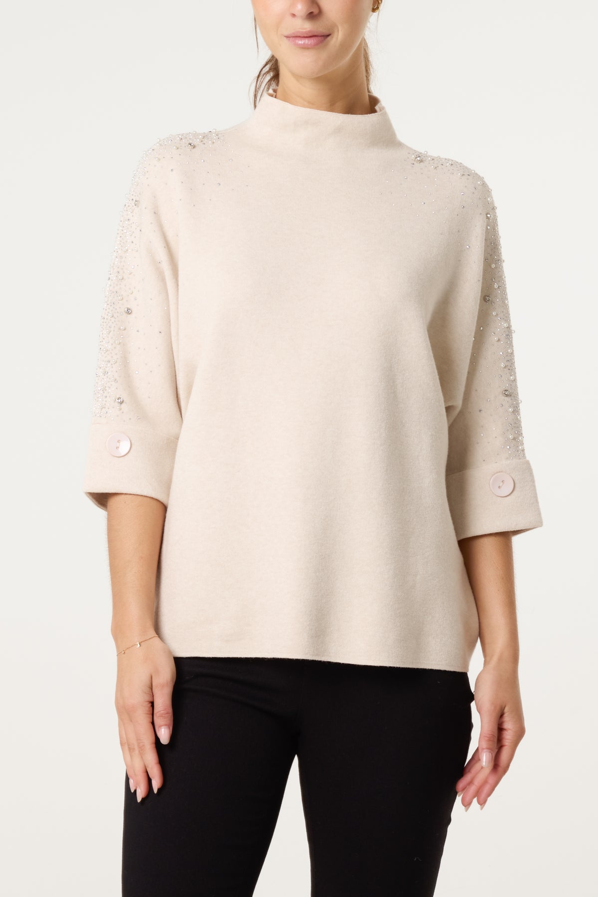 Pearls & Diamante Highneck Jumper
