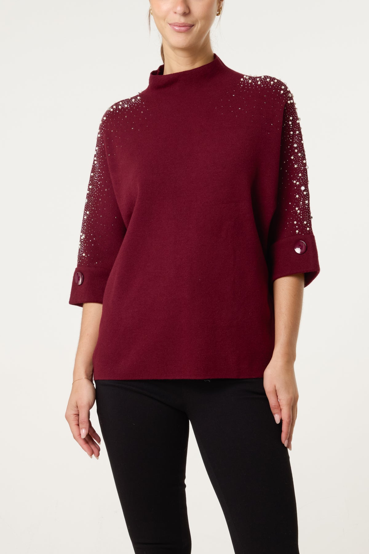 Pearls & Diamante Highneck Jumper