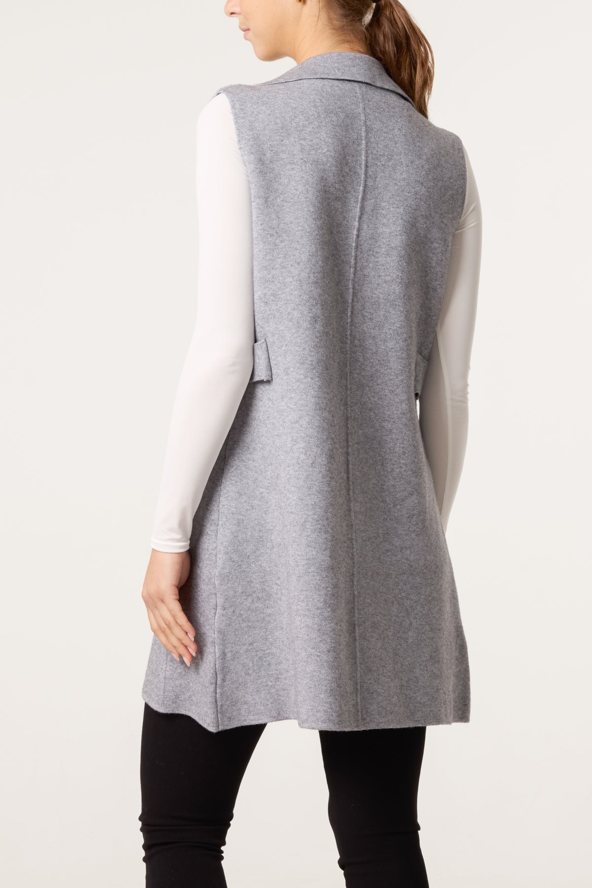 Lapel Collar Pockets Knitted Vest