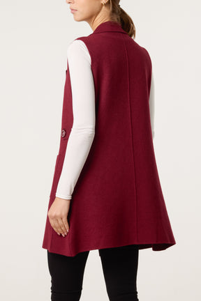 Lapel Collar Pockets Knitted Vest
