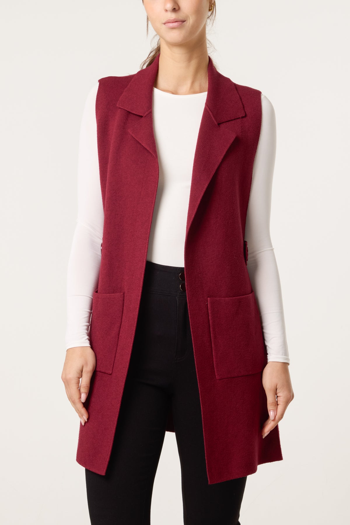 Lapel Collar Pockets Knitted Vest