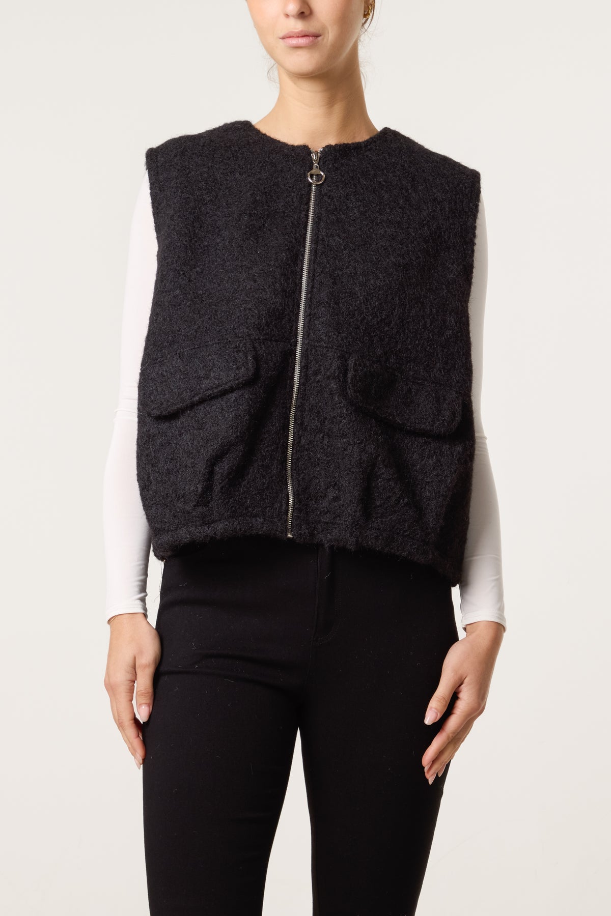 Zip Up Wool Blend Pockets Vest