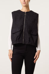 Zip Up Wool Blend Pockets Vest
