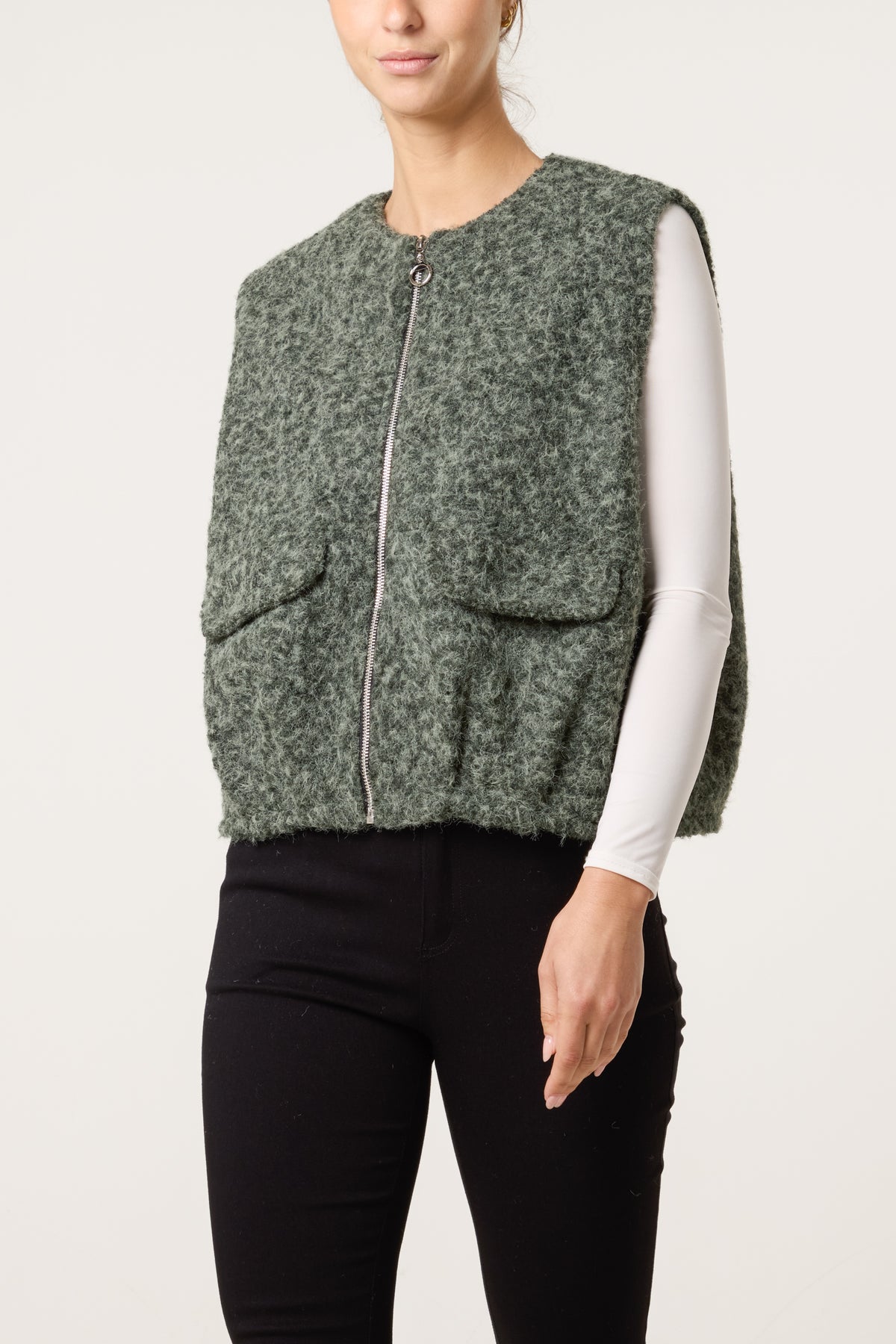 Zip Up Wool Blend Pockets Vest