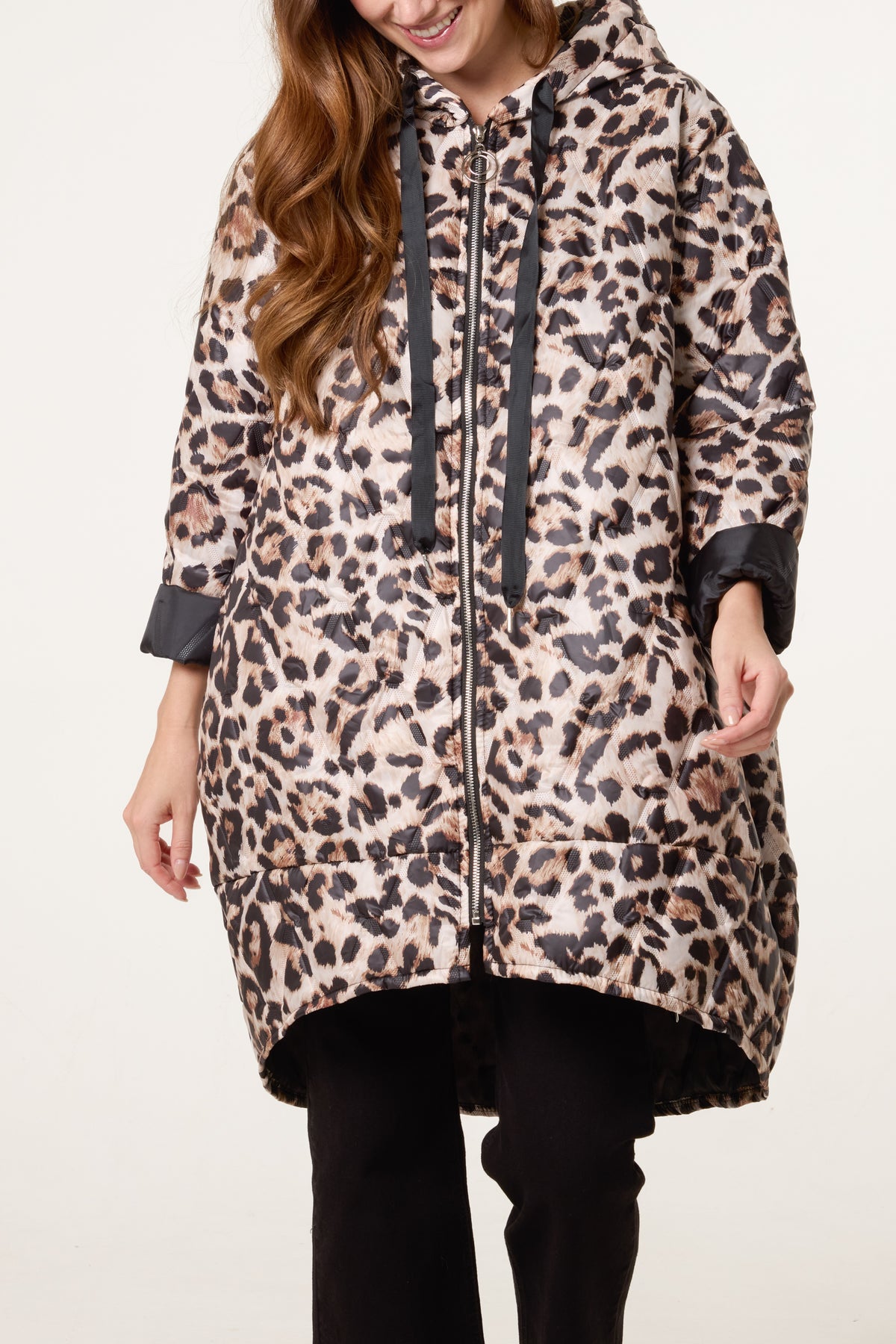 Hooded Leopard Print Zip Parka