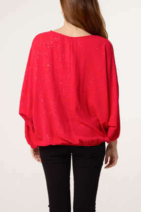 Metallic Glitter Batwing Blouse