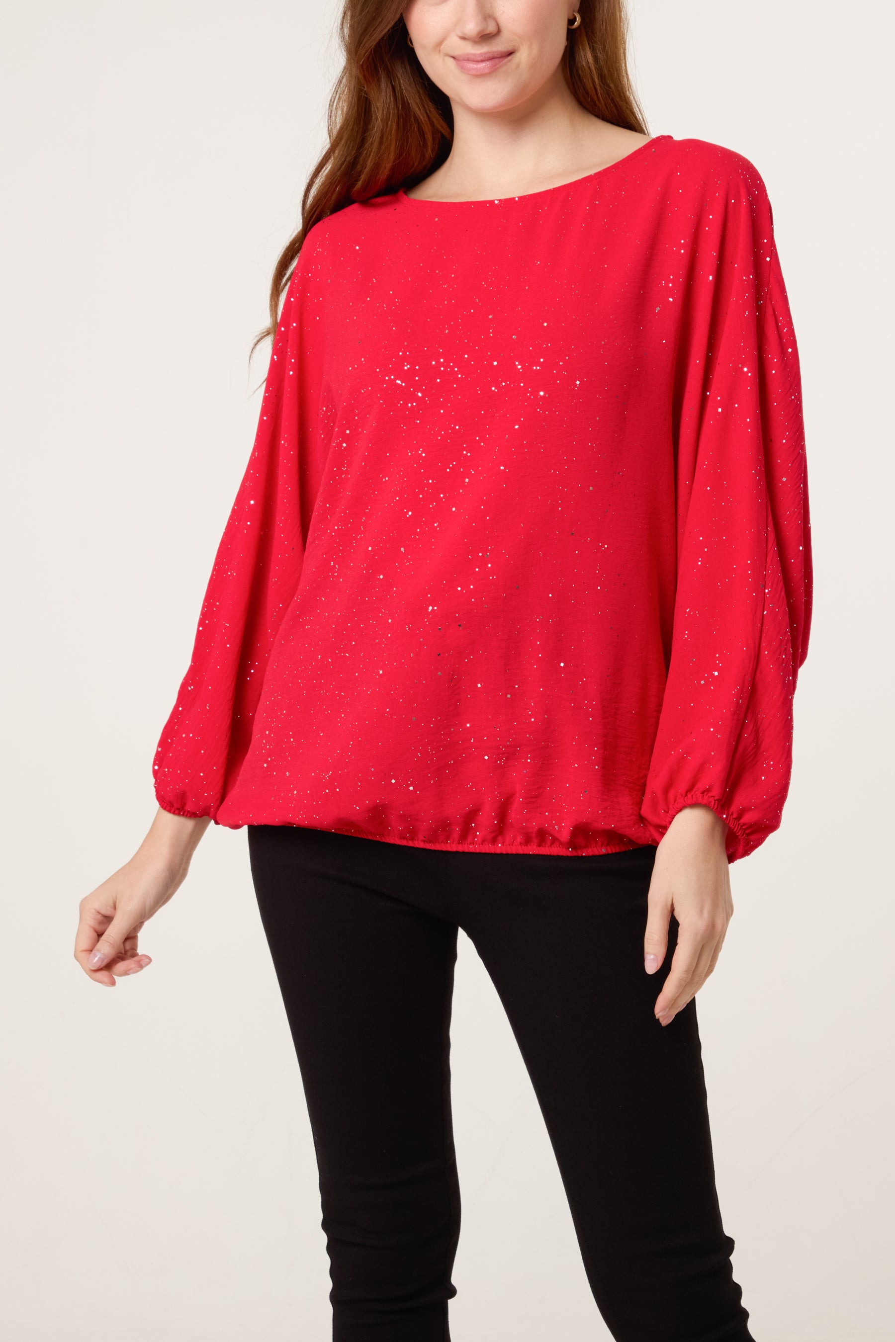 Metallic Glitter Batwing Blouse