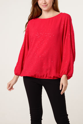Metallic Glitter Batwing Blouse