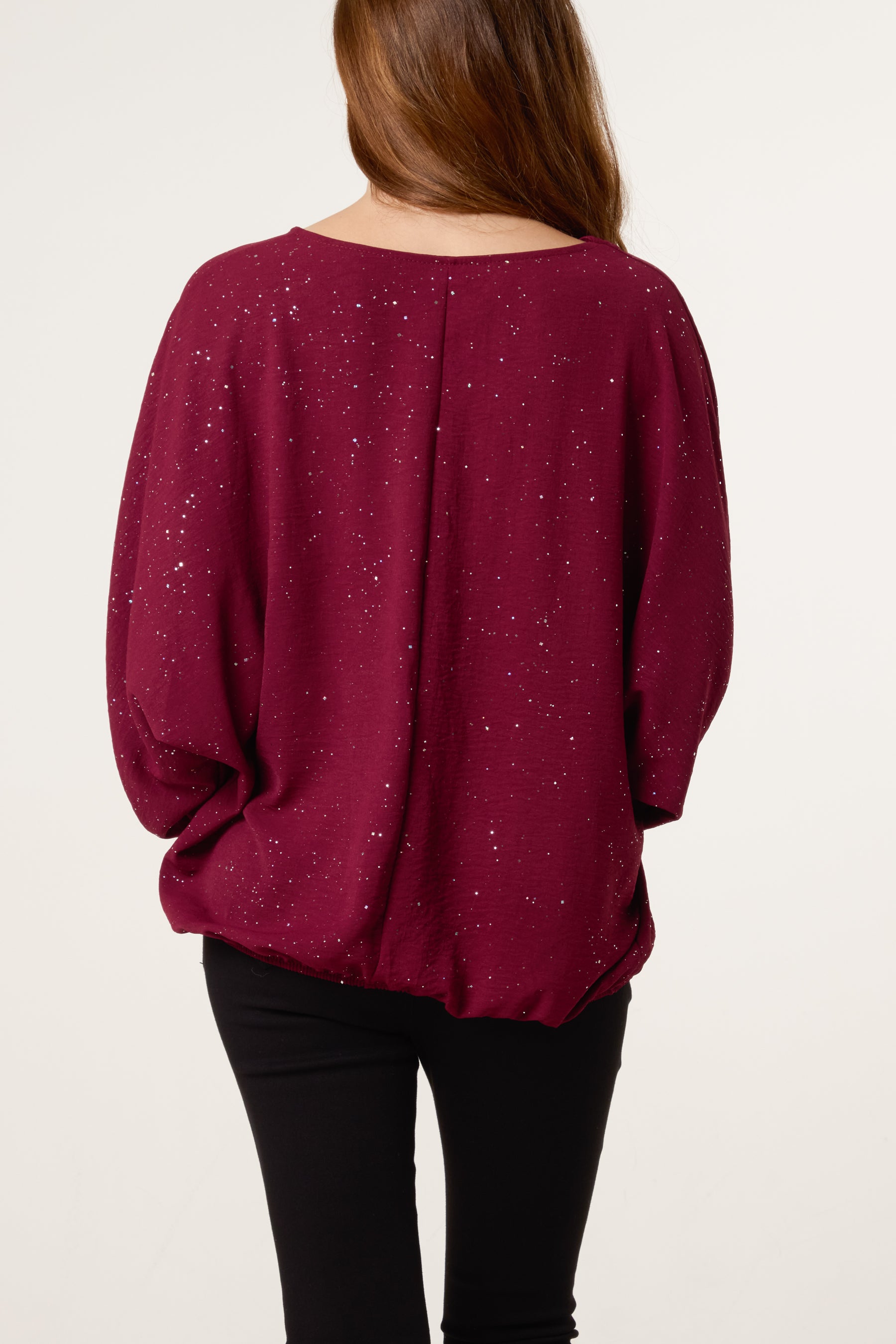 Metallic Glitter Batwing Blouse