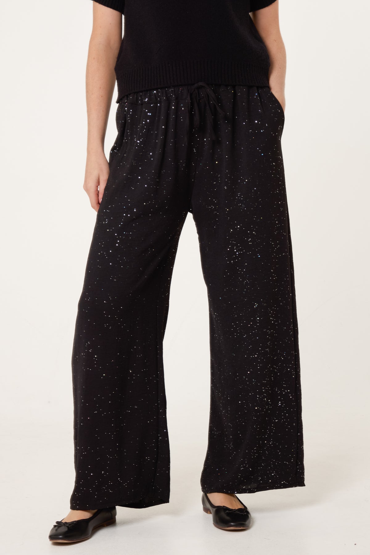 Metallic Glitter Wide Leg Trousers
