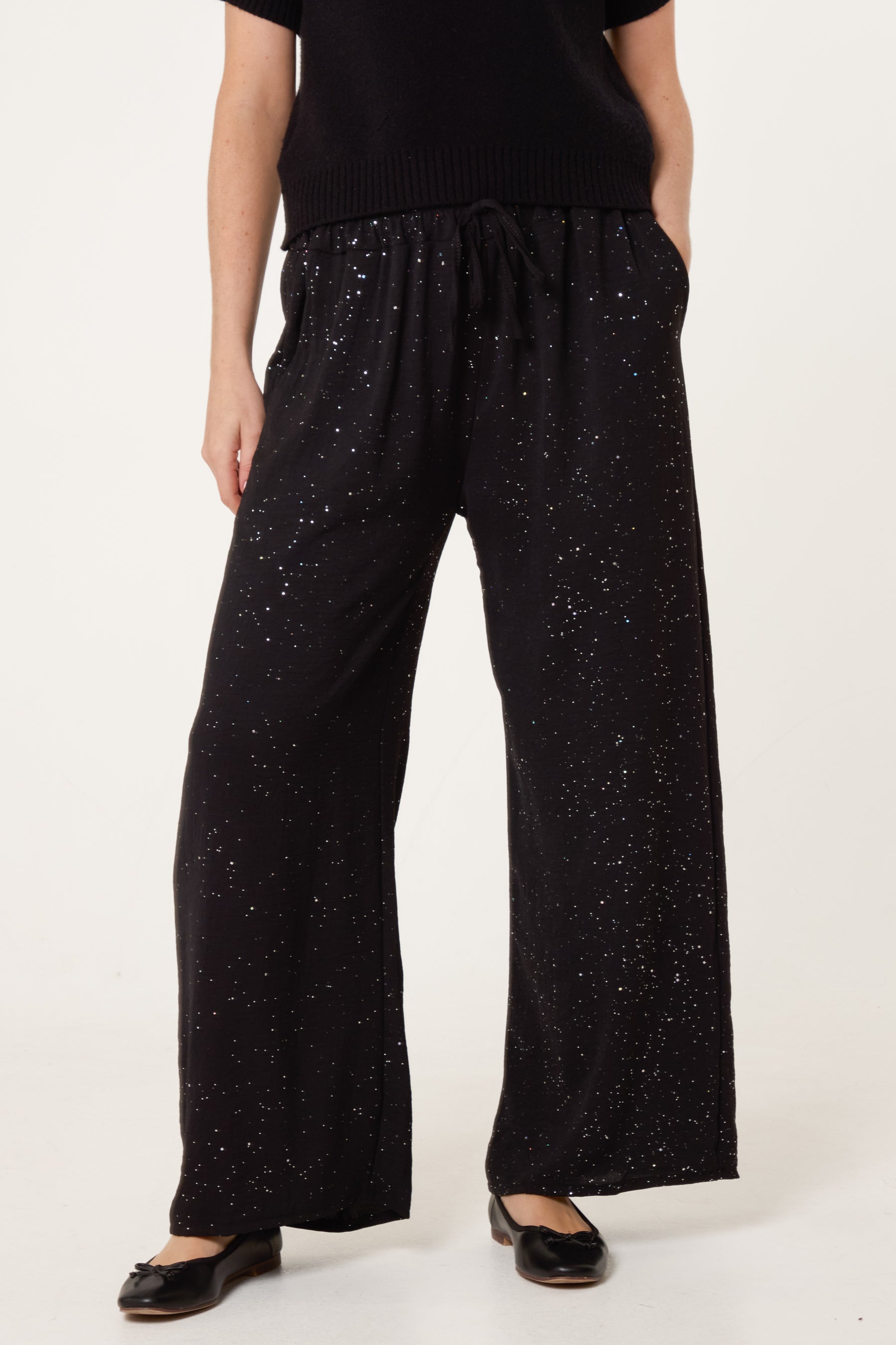 Metallic Glitter Wide Leg Trousers