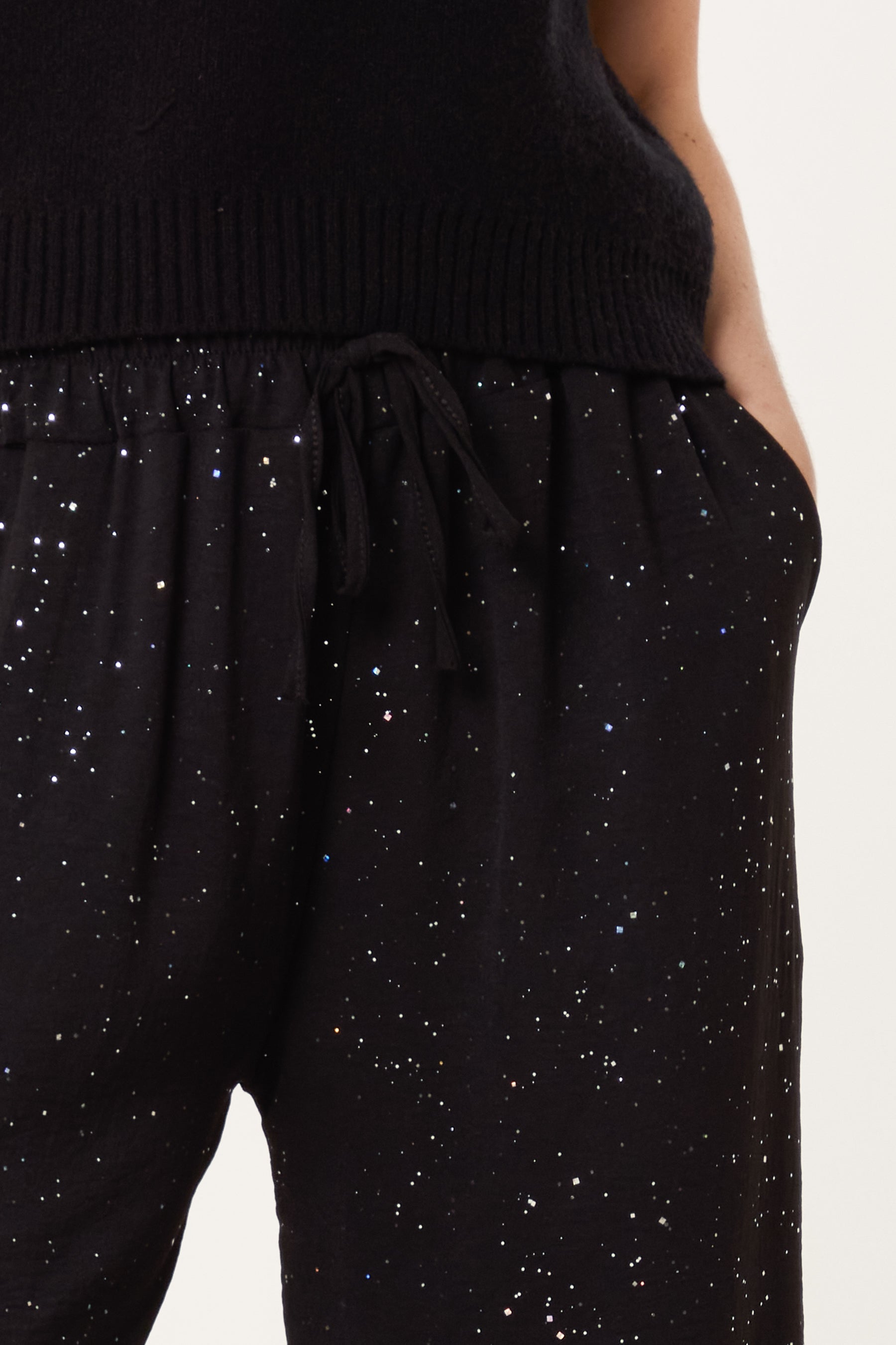 Metallic Glitter Wide Leg Trousers