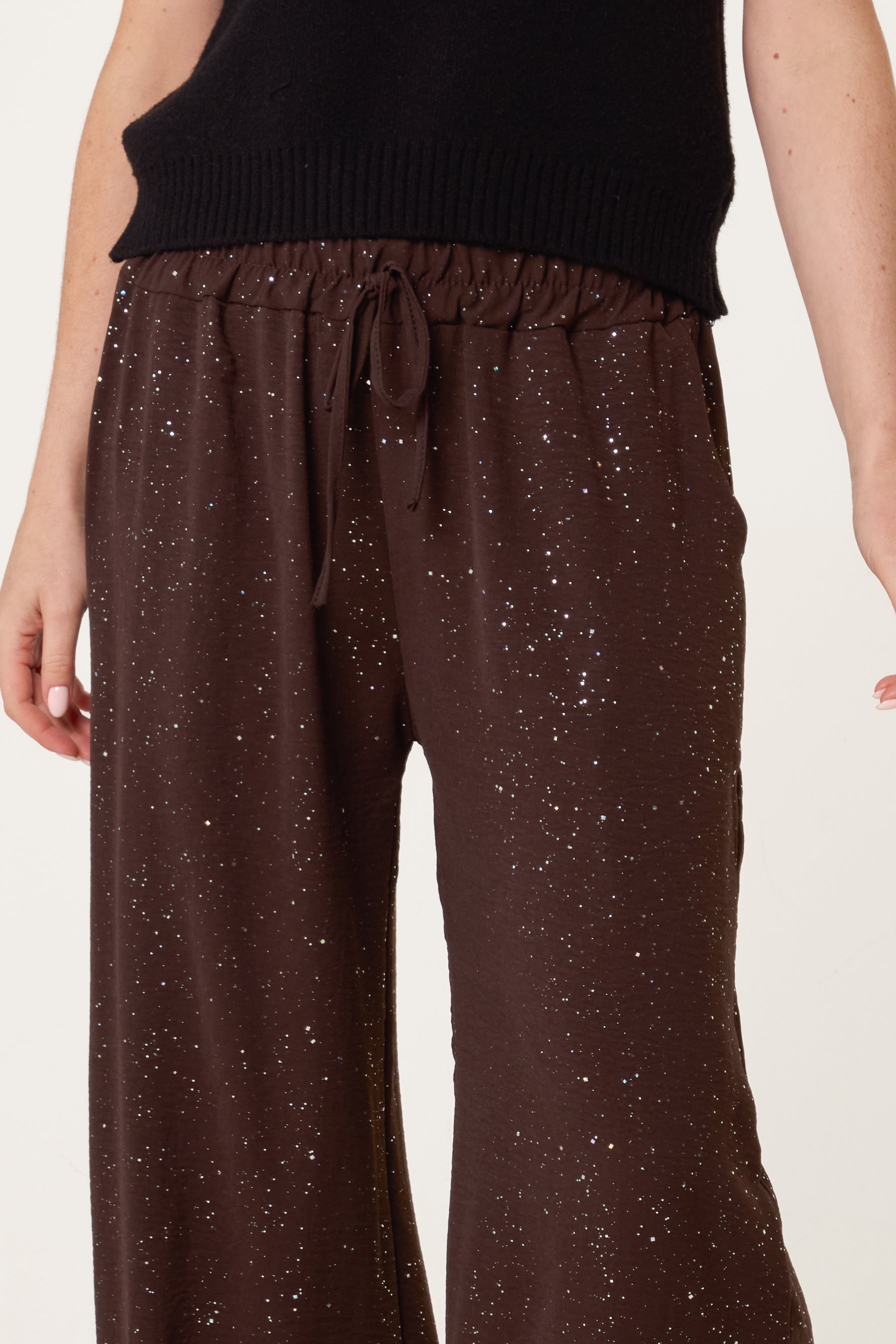 Metallic Glitter Wide Leg Trousers