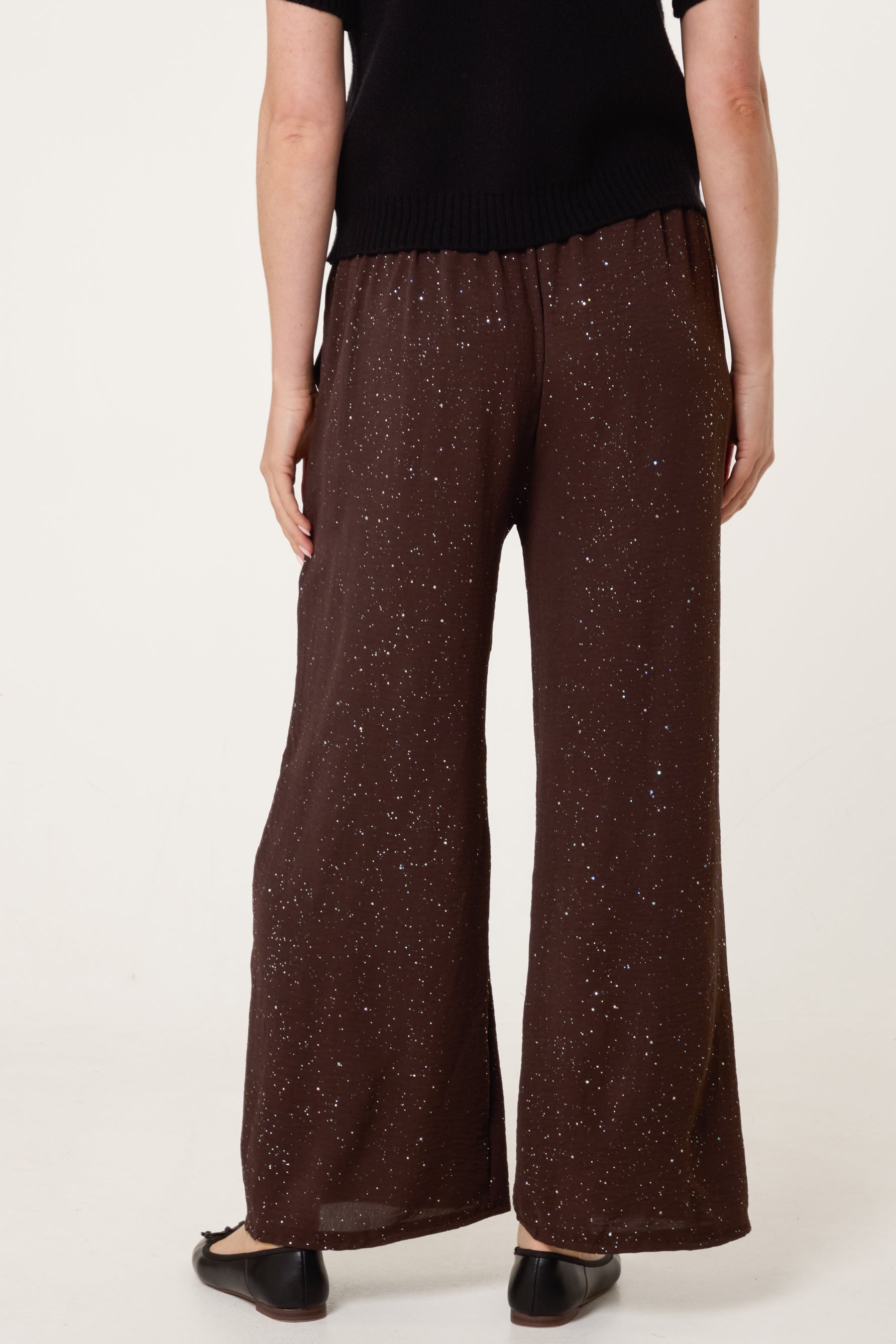 Metallic Glitter Wide Leg Trousers