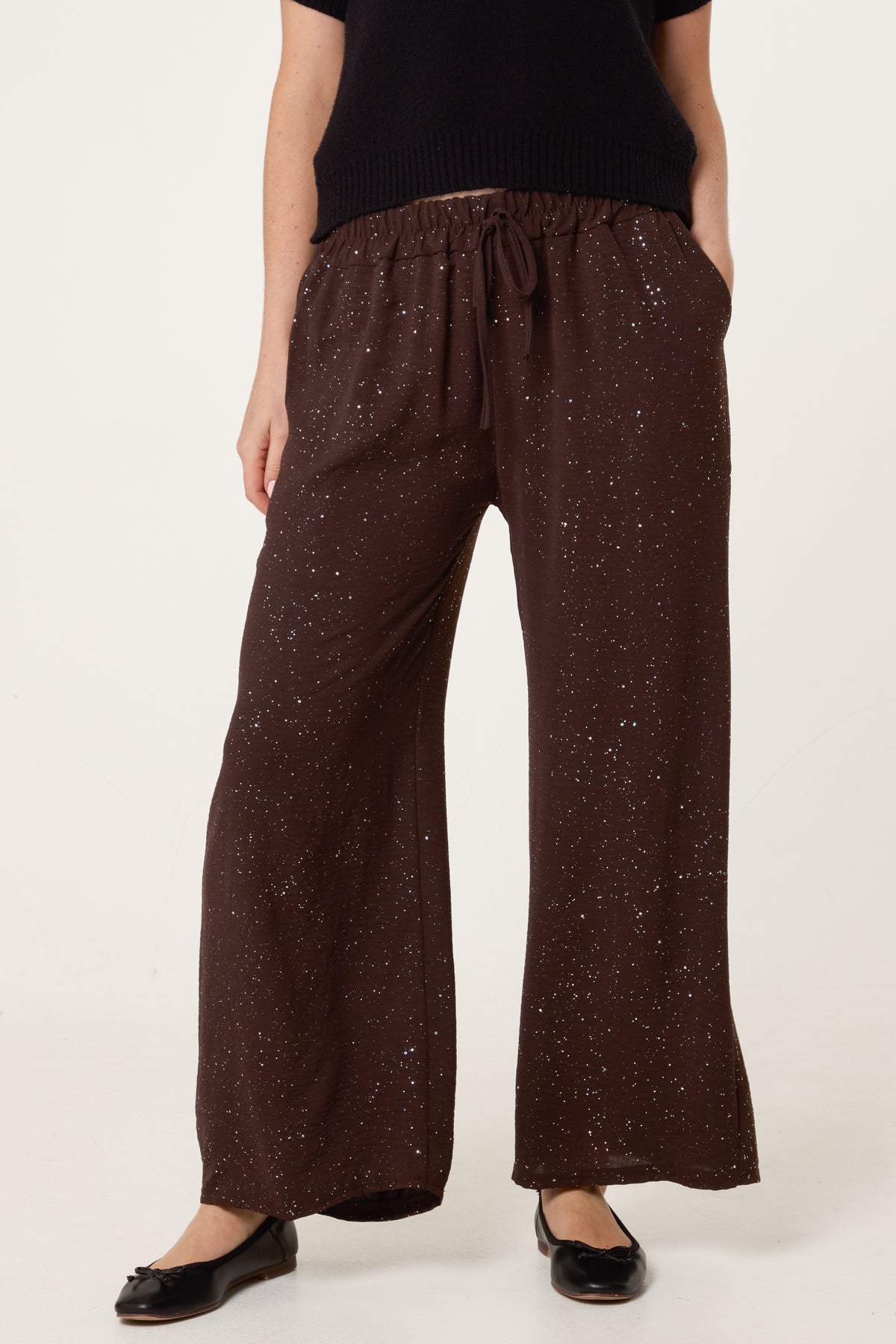 Metallic Glitter Wide Leg Trousers