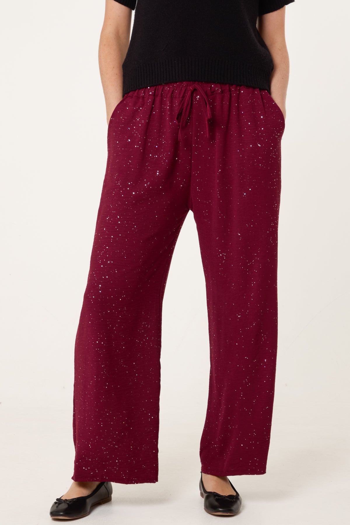 Metallic Glitter Wide Leg Trousers