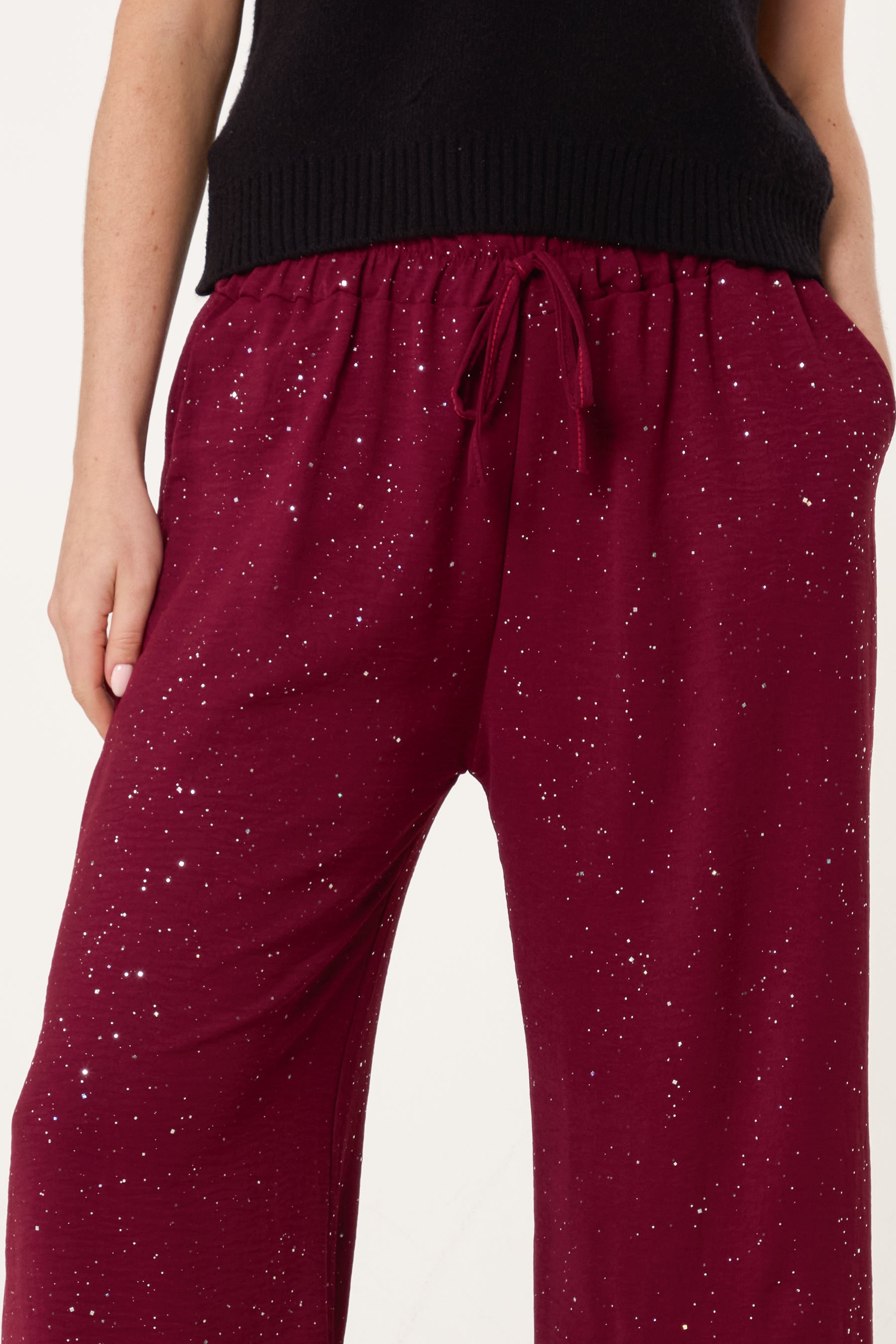 Metallic Glitter Wide Leg Trousers