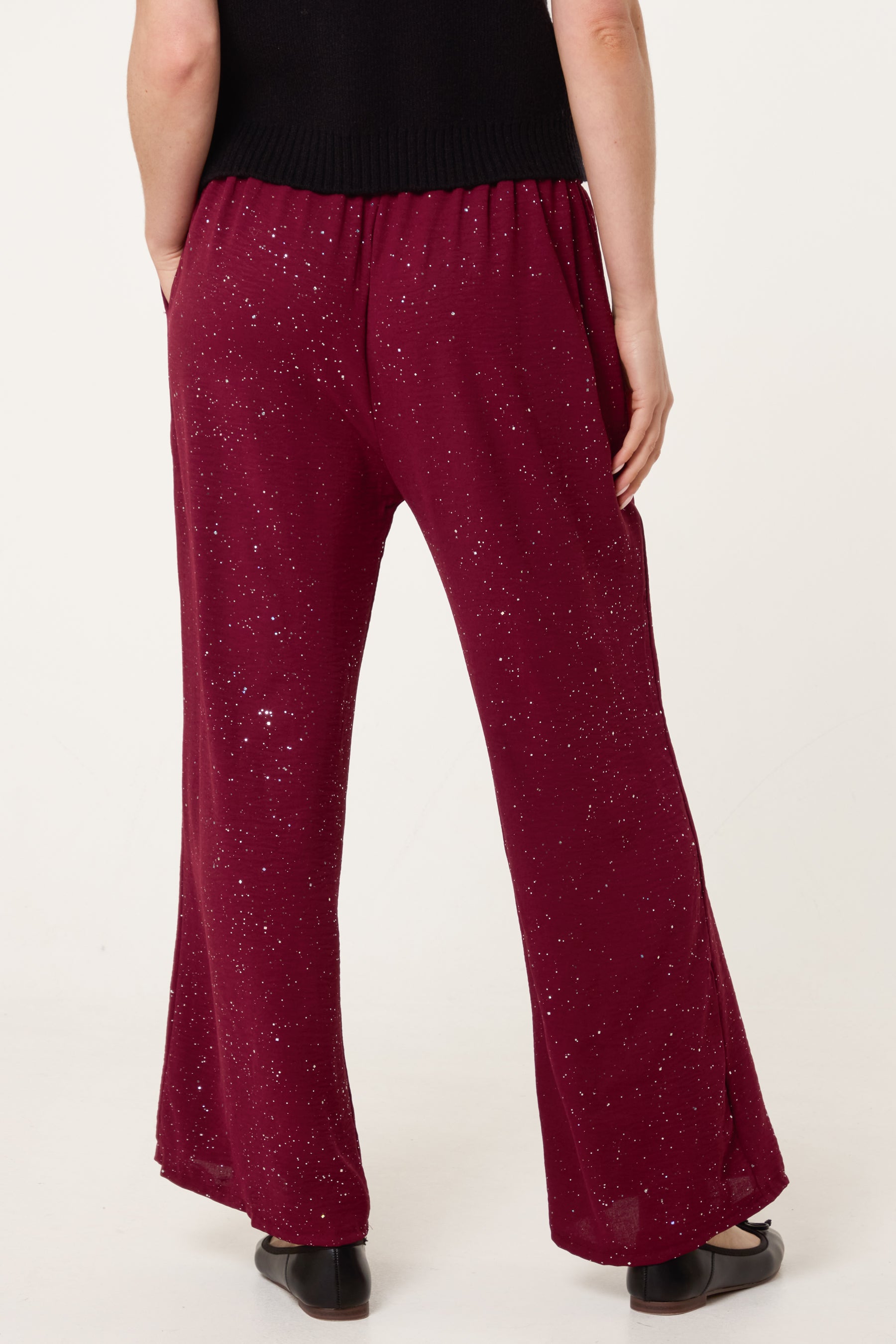 Metallic Glitter Wide Leg Trousers