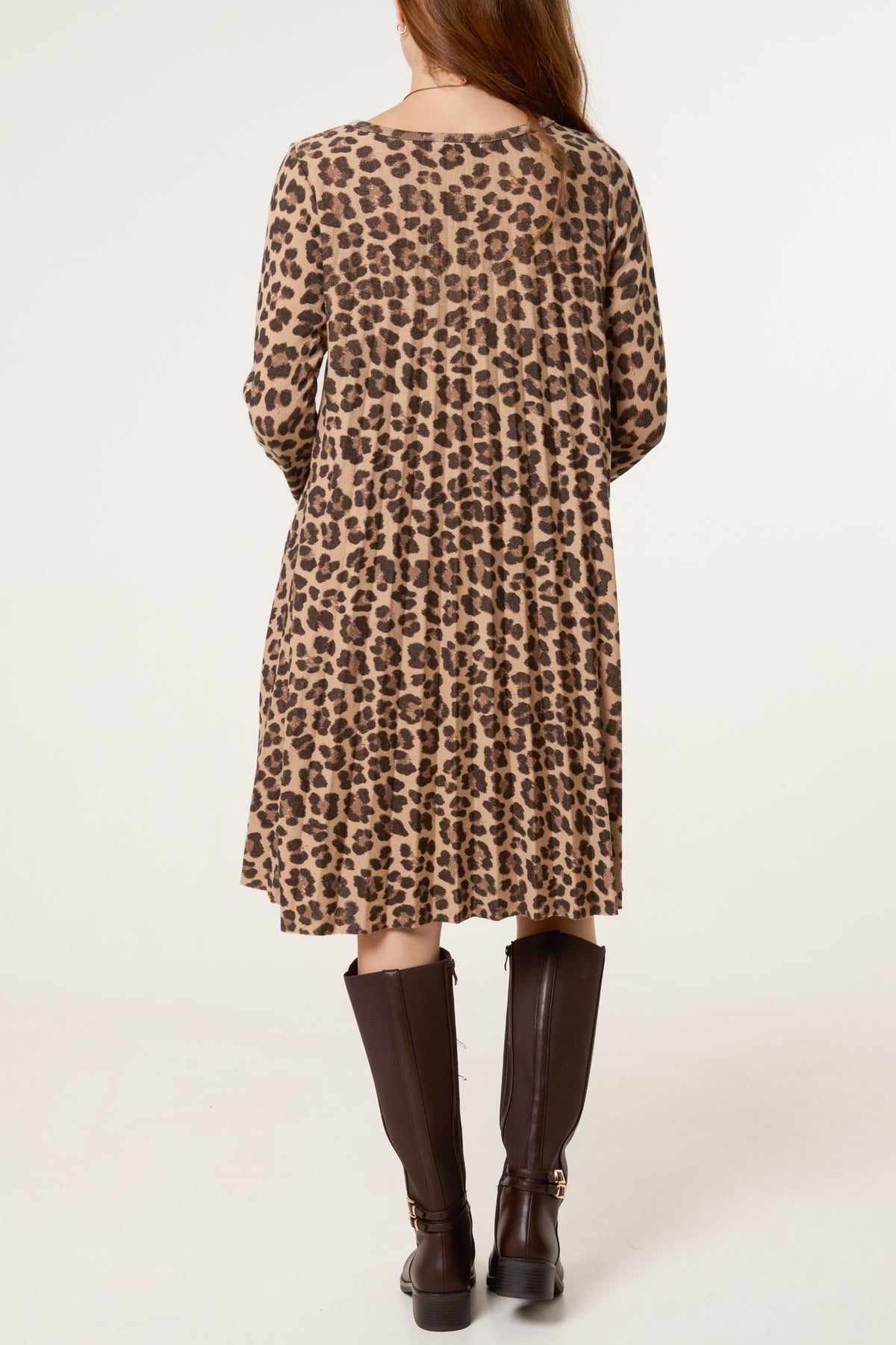 Leopard Print Knit Pleated Dress