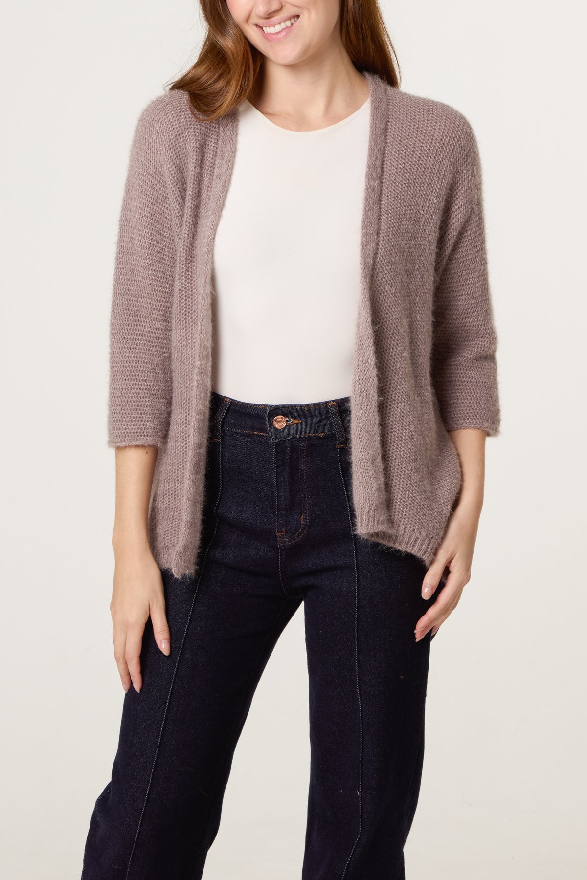 Fluffy Knit 3/4 Sleeve Cardigan