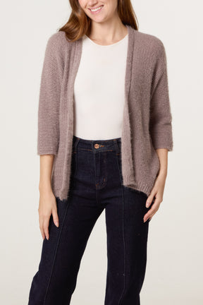 Fluffy Knit 3/4 Sleeve Cardigan