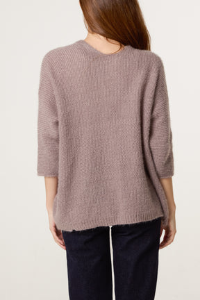 Fluffy Knit 3/4 Sleeve Cardigan