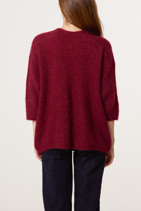 Fluffy Knit 3/4 Sleeve Cardigan