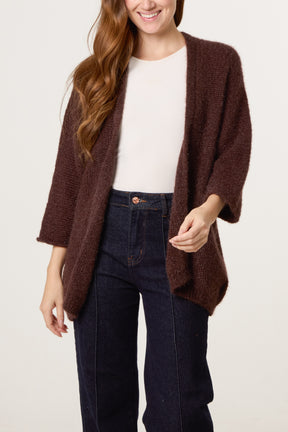 Fluffy Knit 3/4 Sleeve Cardigan