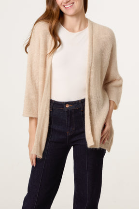 Fluffy Knit 3/4 Sleeve Cardigan