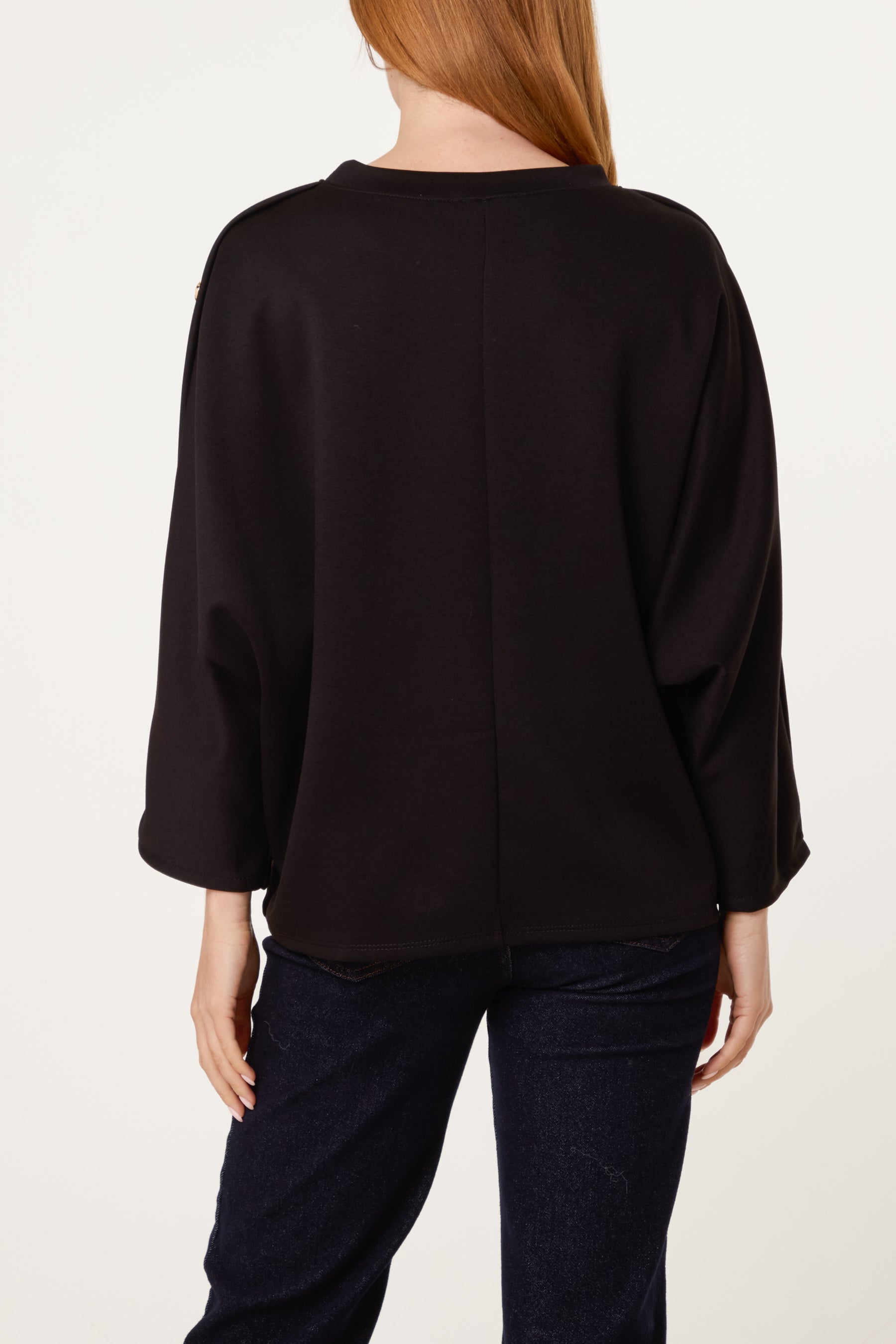 Button Detail Batwing Sweatshirt