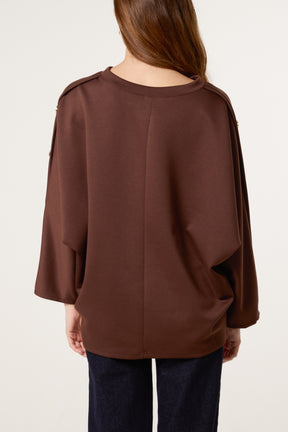 Button Detail Batwing Sweatshirt