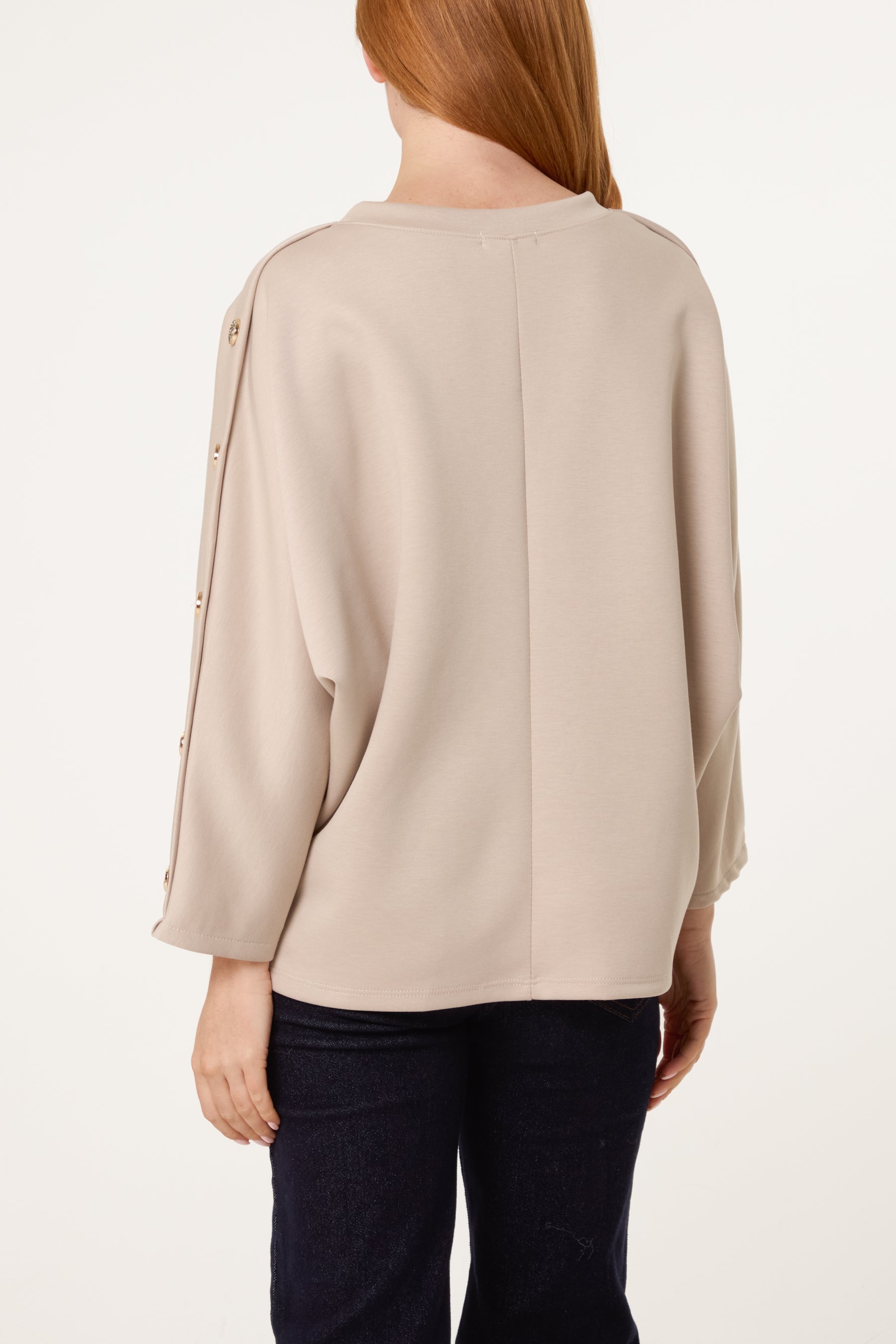 Button Detail Batwing Sweatshirt