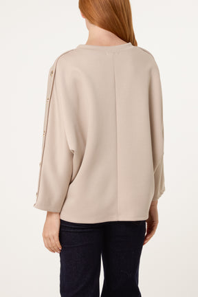 Button Detail Batwing Sweatshirt