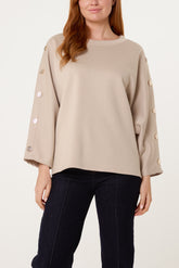 Button Detail Batwing Sweatshirt