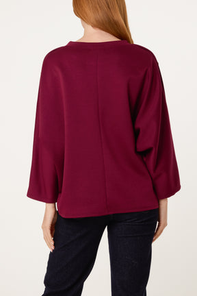 Button Detail Batwing Sweatshirt