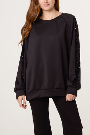 Sequin Trim Sleeve Sweatshirt