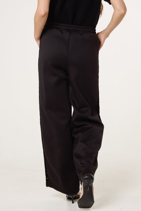 Sequin Velvet Trim Wide Leg Trousers