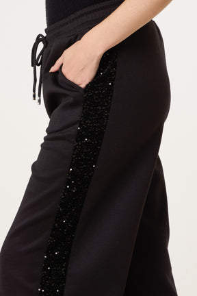 Sequin Velvet Trim Wide Leg Trousers