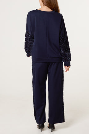 Sequin Velvet Sleeve Soft Touch Tracksuit
