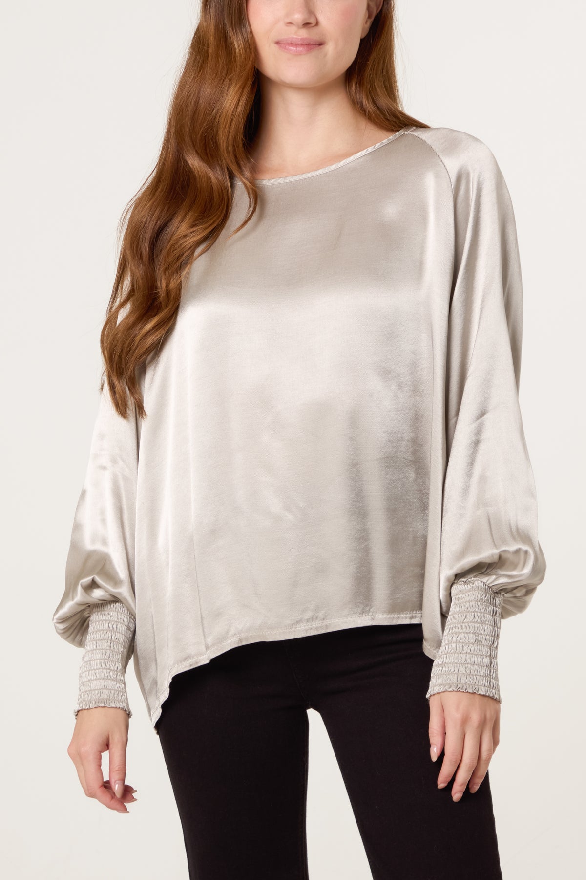 Cuff Raglan Sleeve Satin Blouse