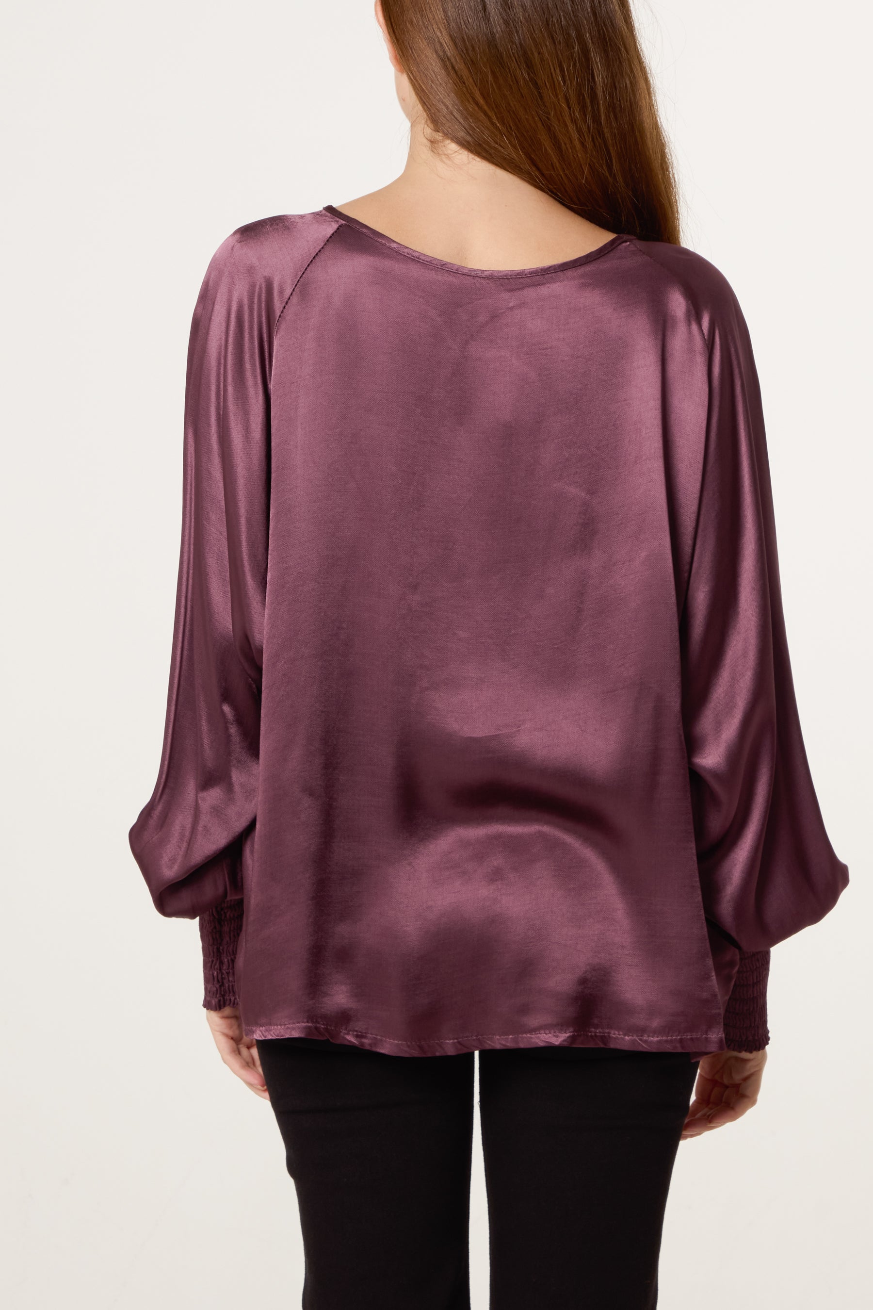 Cuff Raglan Sleeve Satin Blouse
