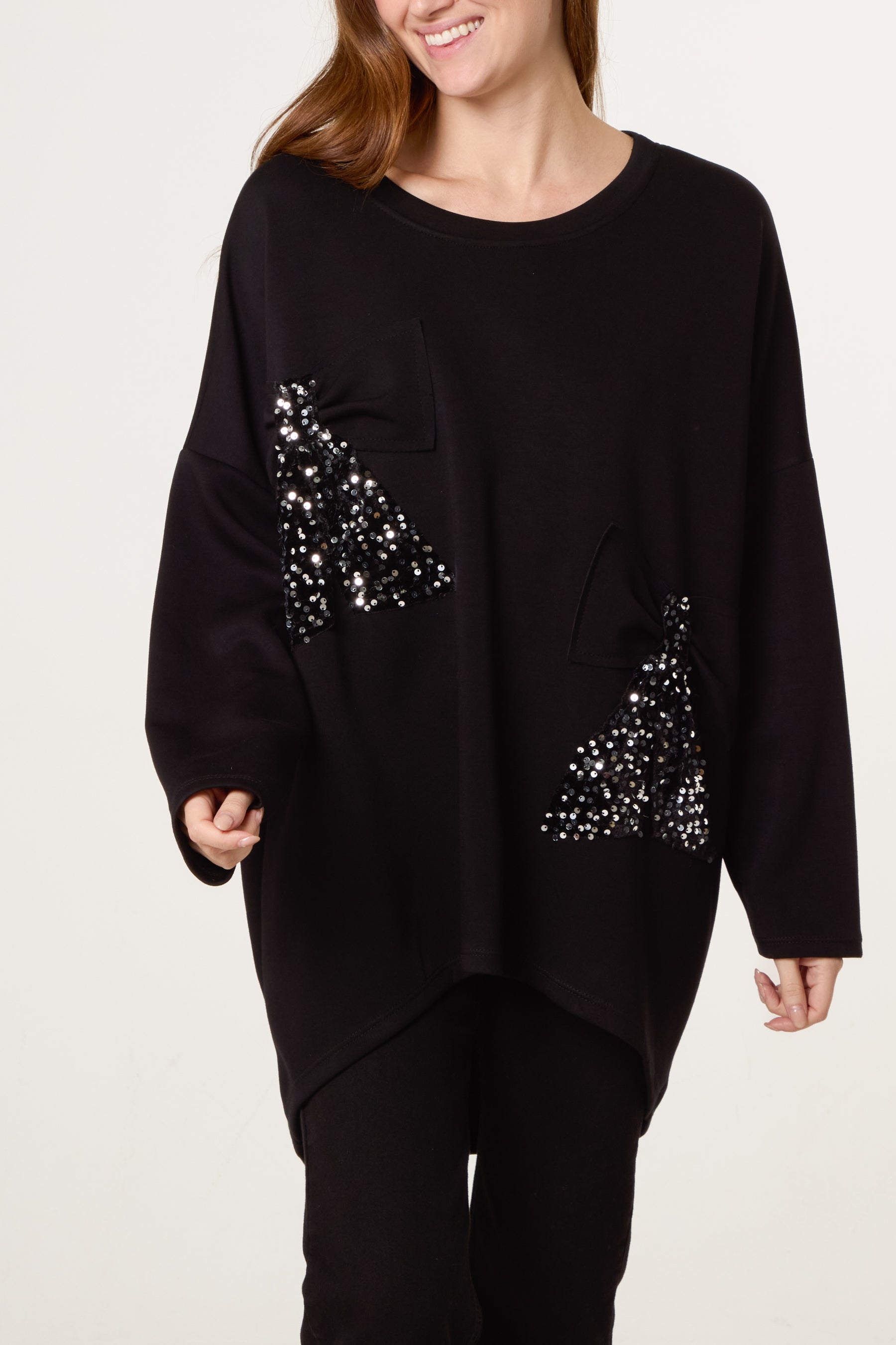 Soft Touch Sequin Bow Sweat Top